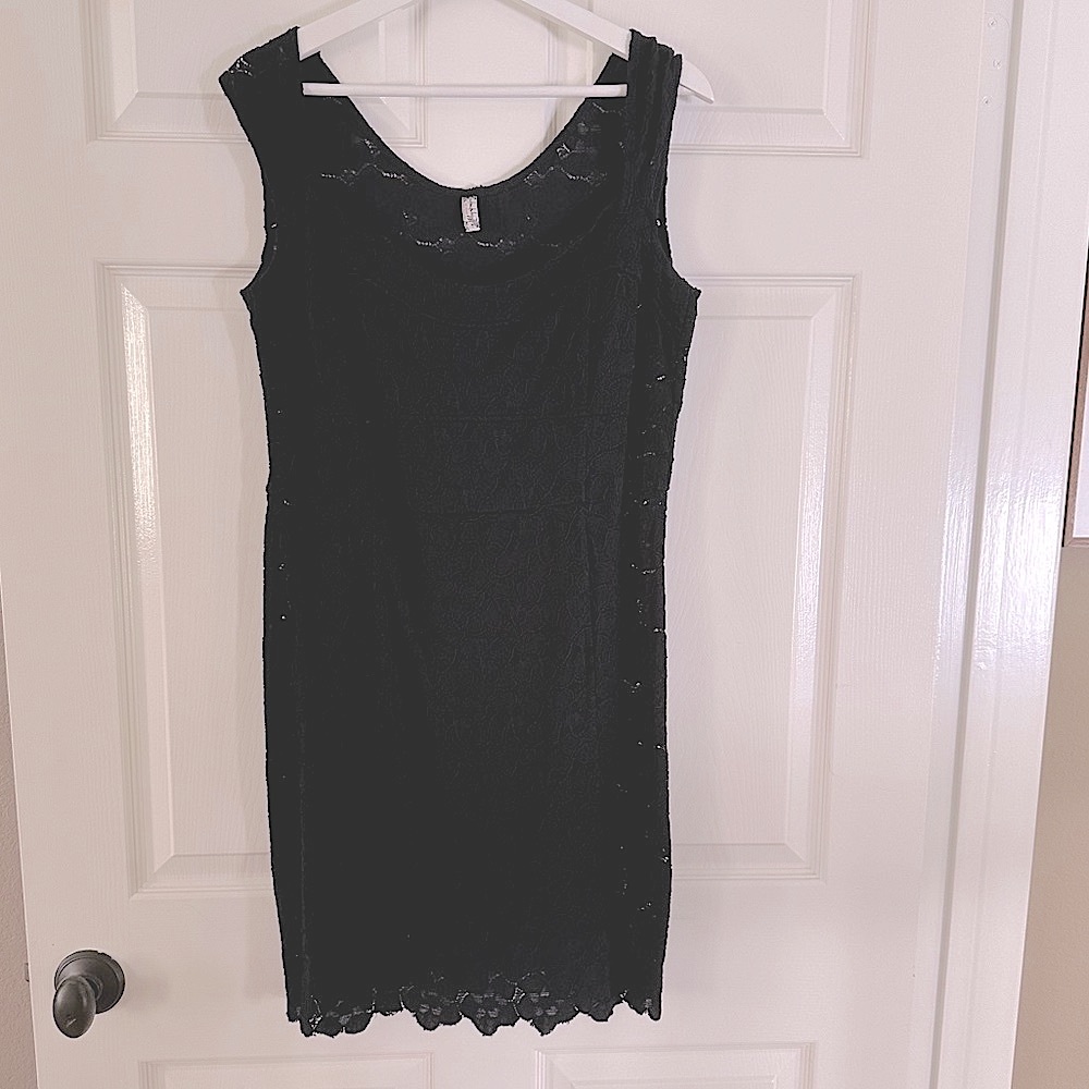 Like New Free People FP Intimately Stretch Lace Bodycon Mini Tank Dress in Black